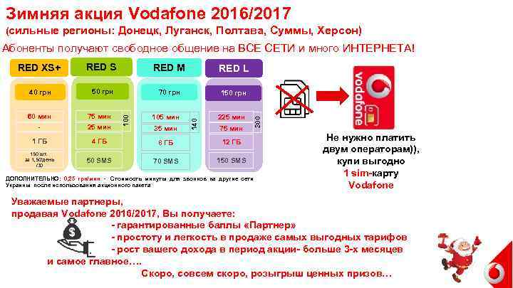 Зимняя акция Vodafone 2016/2017 (сильные регионы: Донецк, Луганск, Полтава, Суммы, Херсон) Абоненты получают свободное