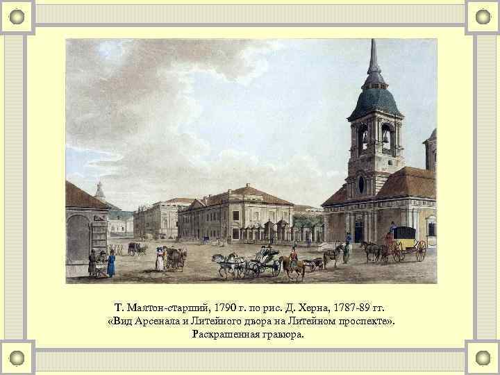 Т. Малтон-старший, 1790 г. по рис. Д. Херна, 1787 -89 гг. «Вид Арсенала и