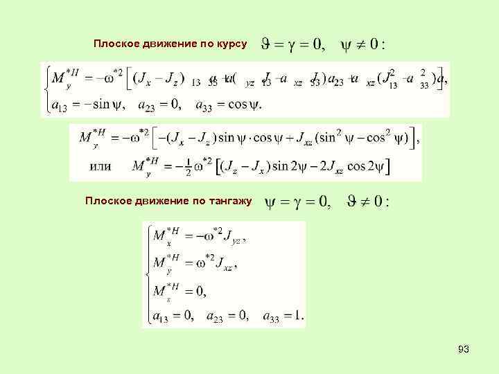 Плоское движение по курсу Плоское движение по тангажу 93 