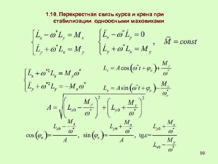 1. 10. Перекрестная связь курса и крена при стабилизации одноосными маховиками 99 