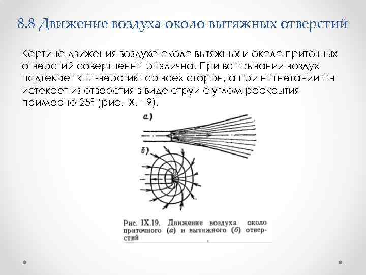 8. 8 Движение воздуха около вытяжных отверстий Картина движения воздуха около вытяжных и около