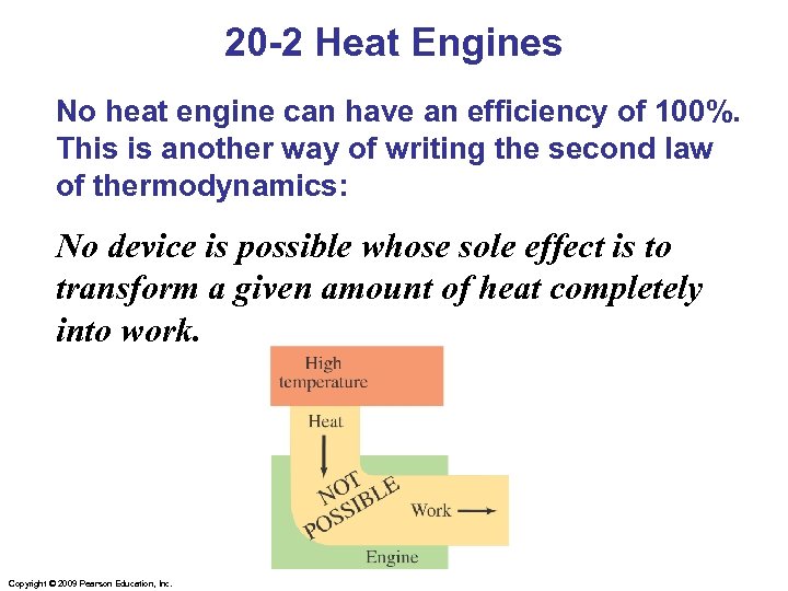 20 -2 Heat Engines No heat engine can have an efficiency of 100%. This