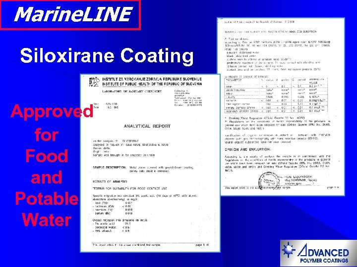 Marine. LINE Siloxirane Coating Approved for Food and Potable Water 