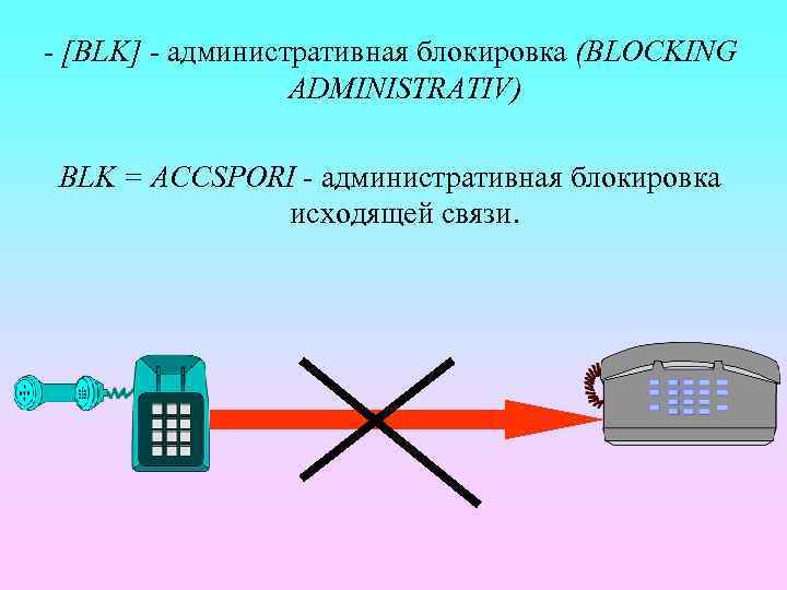 - [BLK] - административная блокировка (BLOCKING ADMINISTRATIV) BLK = ACCSPORI - административная блокировка исходящей