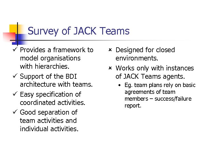 Survey of JACK Teams ü Provides a framework to model organisations with hierarchies. ü