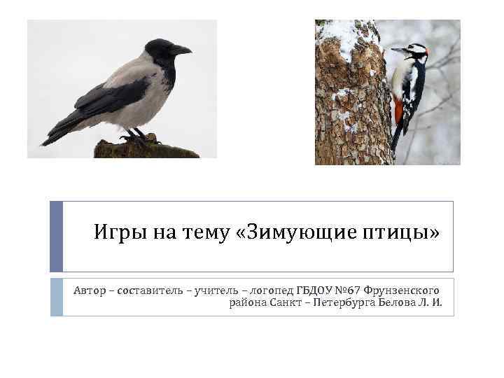 Игры на тему «Зимующие птицы» Автор – составитель – учитель – логопед ГБДОУ №