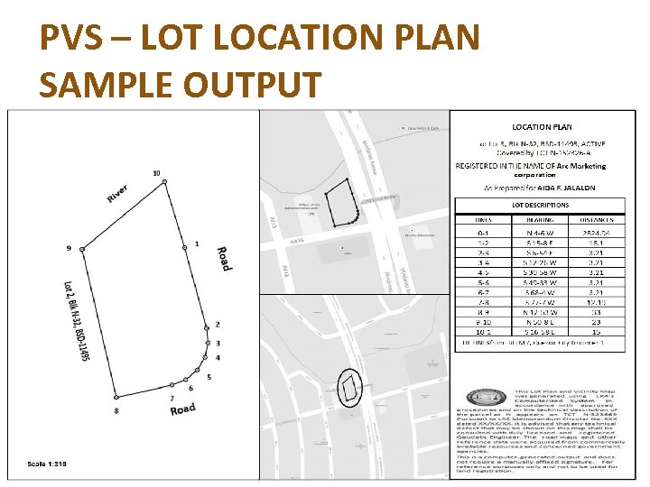 PVS – LOT LOCATION PLAN SAMPLE OUTPUT 