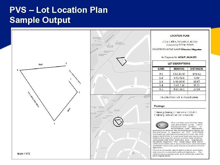 PVS – Lot Location Plan Sample Output 