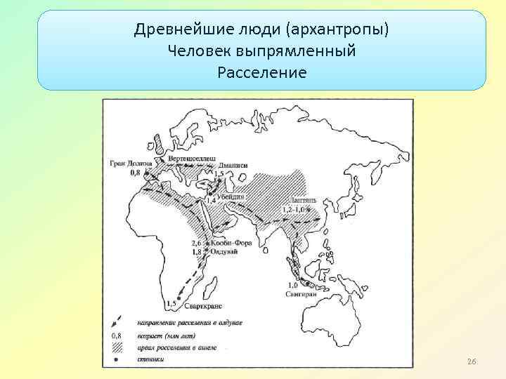 Древнейшие люди (архантропы) Человек выпрямленный Расселение 26 
