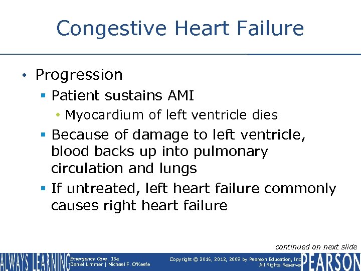 Congestive Heart Failure • Progression § Patient sustains AMI • Myocardium of left ventricle