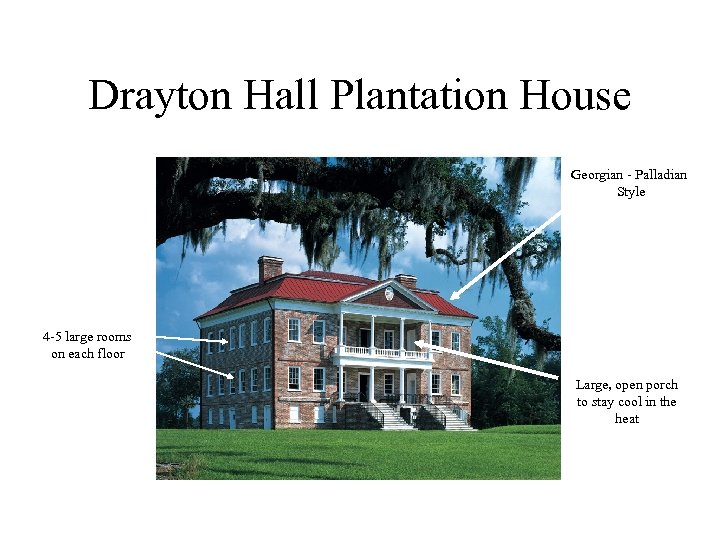 Drayton Hall Plantation House Georgian - Palladian Style 4 -5 large rooms on each