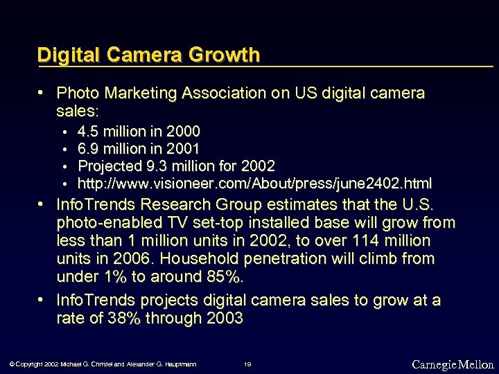 Digital Camera Growth • Photo Marketing Association on US digital camera sales: • •