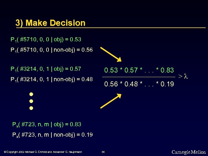 3) Make Decision P 1( #5710, 0, 0 | obj) = 0. 53 P