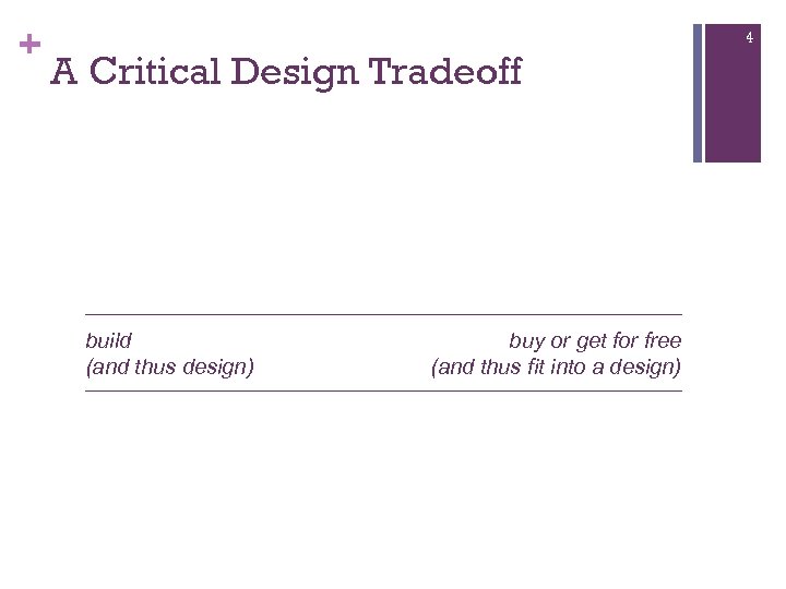 + 4 A Critical Design Tradeoff build (and thus design) buy or get for