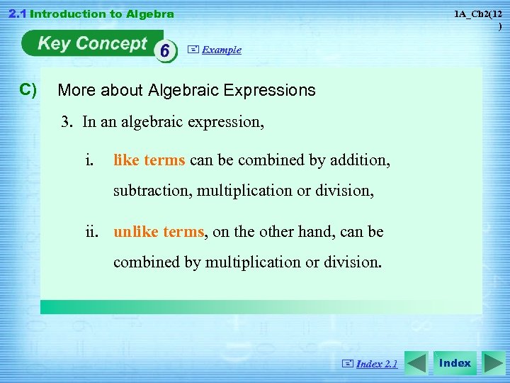 2. 1 Introduction to Algebra 1 A_Ch 2(12 ) + Example C) More about
