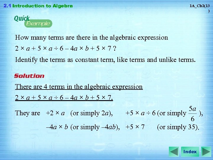2. 1 Introduction to Algebra 1 A_Ch 2(13 ) How many terms are there