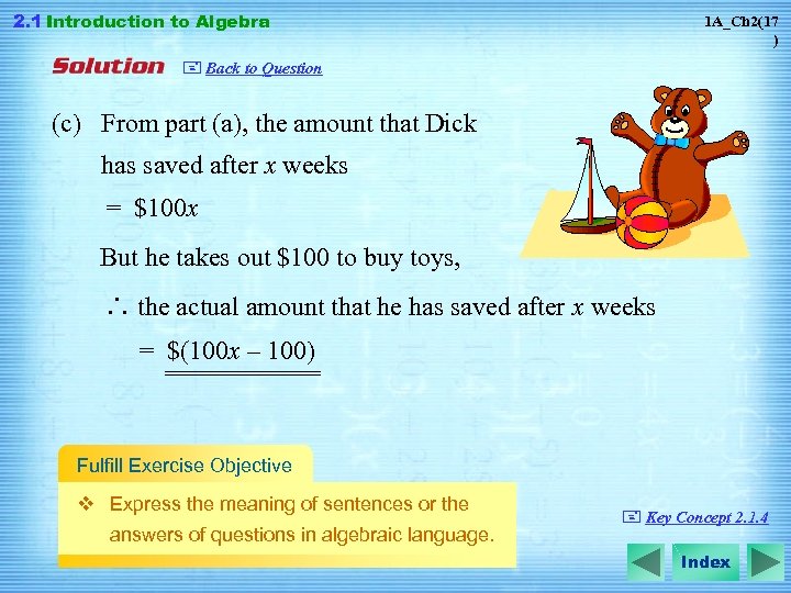 2. 1 Introduction to Algebra 1 A_Ch 2(17 ) + Back to Question (c)