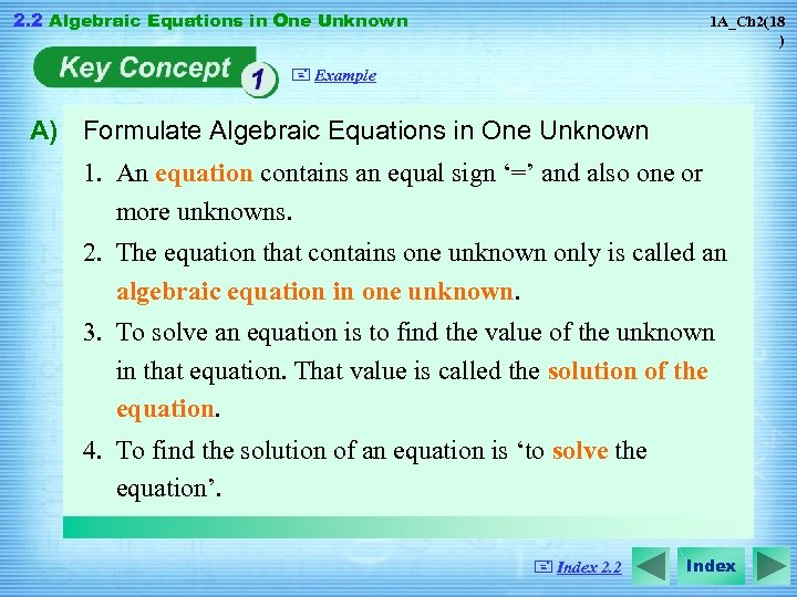 2. 2 Algebraic Equations in One Unknown 1 A_Ch 2(18 ) + Example A)