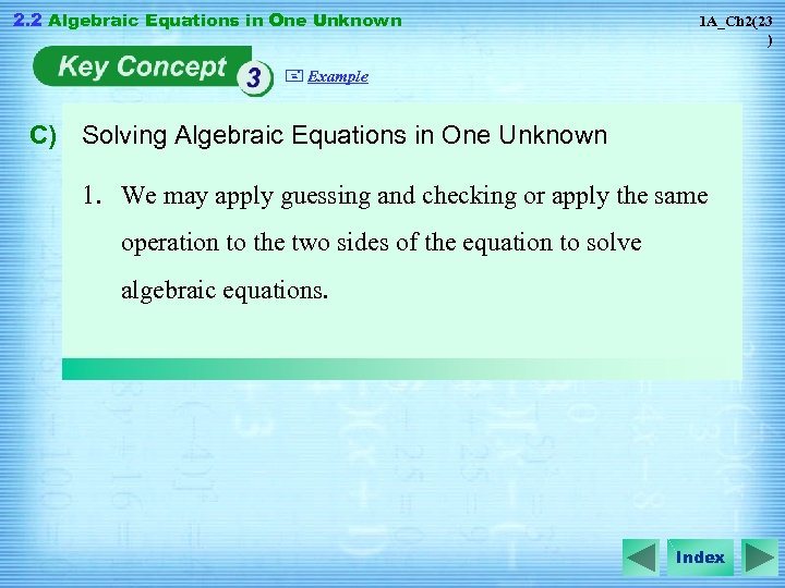 2. 2 Algebraic Equations in One Unknown 1 A_Ch 2(23 ) + Example C)