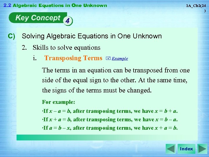 2. 2 Algebraic Equations in One Unknown 1 A_Ch 2(24 ) C) Solving Algebraic