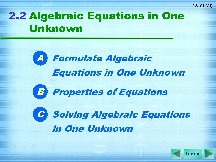1 A_Ch 2(3) 2. 2 Algebraic Equations in One Unknown A Formulate Algebraic Equations