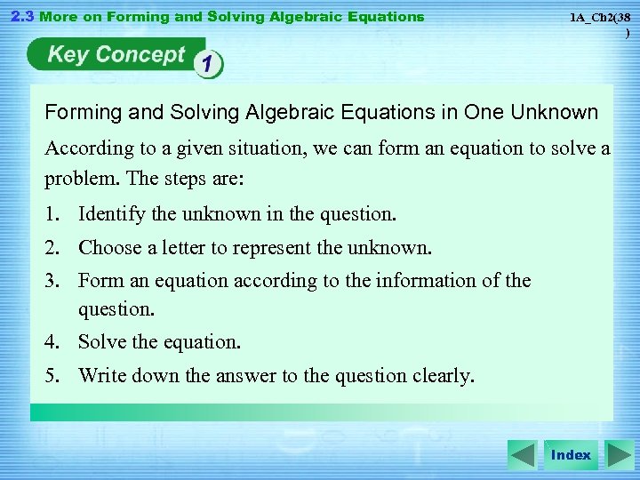 2. 3 More on Forming and Solving Algebraic Equations 1 A_Ch 2(38 ) Forming