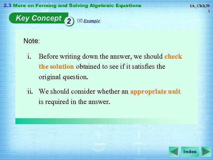 2. 3 More on Forming and Solving Algebraic Equations 1 A_Ch 2(39 ) +
