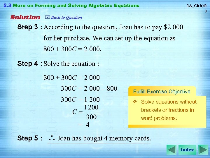 2. 3 More on Forming and Solving Algebraic Equations 1 A_Ch 2(43 ) +