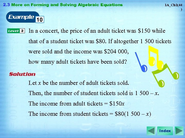 2. 3 More on Forming and Solving Algebraic Equations 1 A_Ch 2(44 ) In