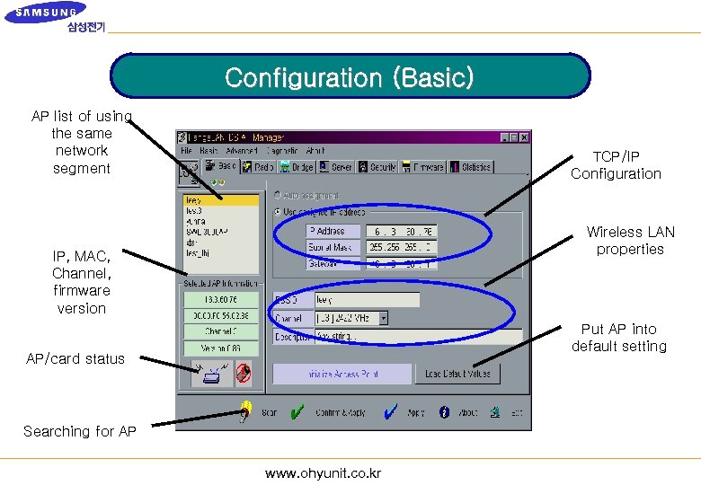 Configuration (Basic) AP list of using the same network segment TCP/IP Configuration Wireless LAN