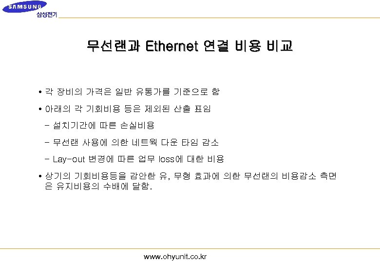 무선랜과 Ethernet 연결 비용 비교 • 각 장비의 가격은 일반 유통가를 기준으로 함 •