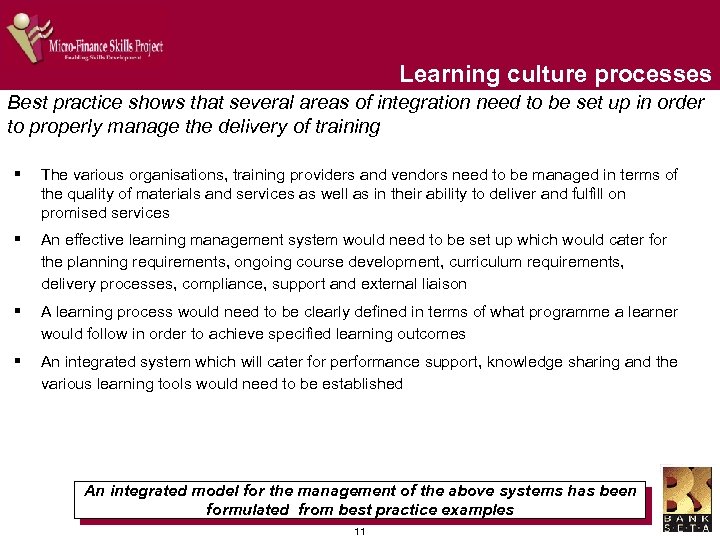 Learning culture processes Best practice shows that several areas of integration need to be