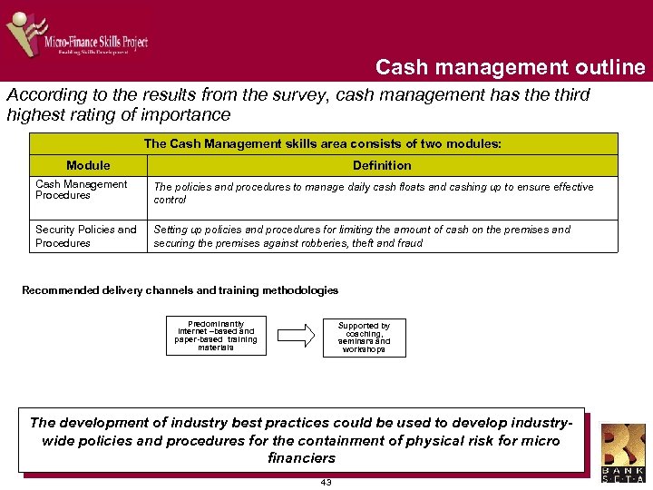 Cash management outline According to the results from the survey, cash management has the