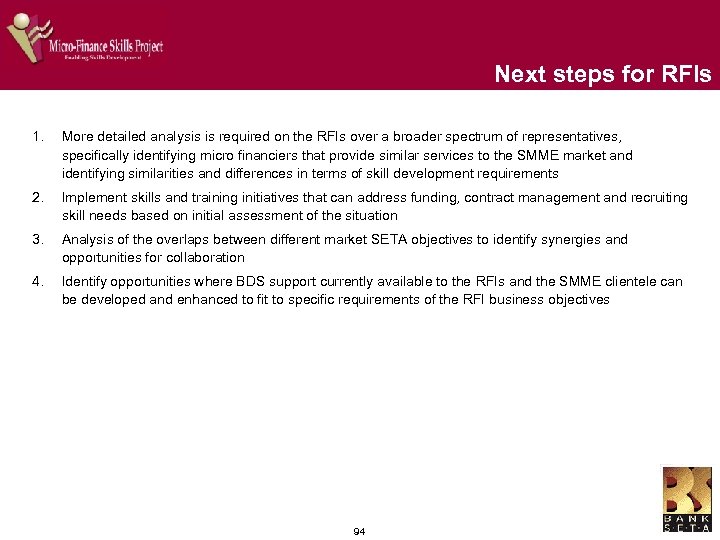 Next steps for RFIs 1. More detailed analysis is required on the RFIs over