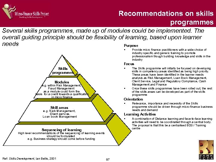 Recommendations on skills programmes Several skills programmes, made up of modules could be implemented.