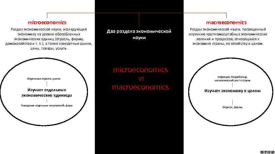 microeconomics Раздел экономической науки, исследующий экономику на уровне обособленных экономических единиц (отрасль, фирма, домохозяйство