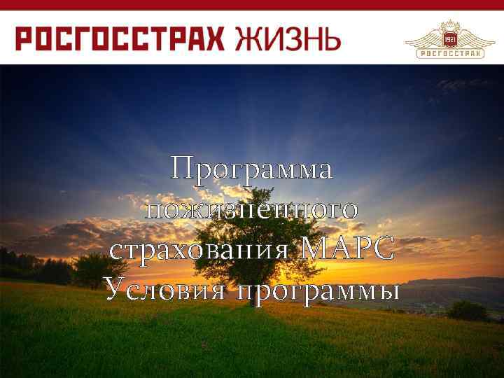 Программа пожизненного страхования МАРС Условия программы © 2016 «Росгосстрах-: Жизнь» 