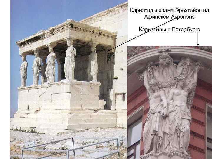 Кариатиды храма Эрехтейон на Афинском Акрополе Кариатиды в Петербурге 