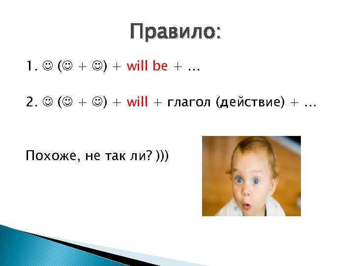 Правило: 1. ( + ) + will be + … 2. ( + )