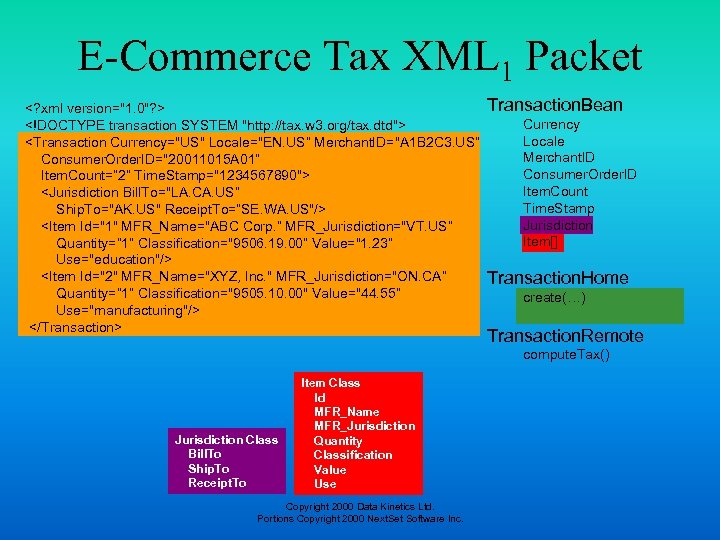 E-Commerce Tax XML 1 Packet <? xml version="1. 0"? > <!DOCTYPE transaction SYSTEM "http: