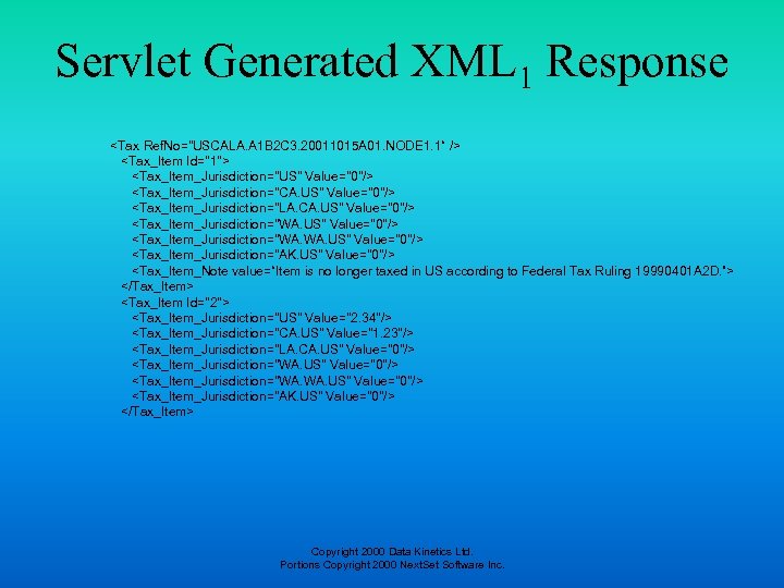 Servlet Generated XML 1 Response <Tax Ref. No="USCALA. A 1 B 2 C 3.