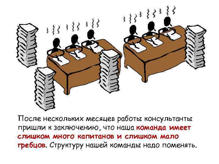После нескольких месяцев работы консультанты пришли к заключению, что наша команда имеет слишком много