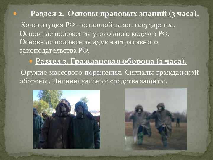  Раздел 2. Основы правовых знаний (3 часа). Конституция РФ – основной закон государства.