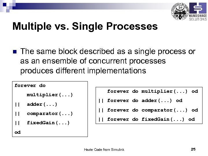 Multiple vs. Single Processes n The same block described as a single process or