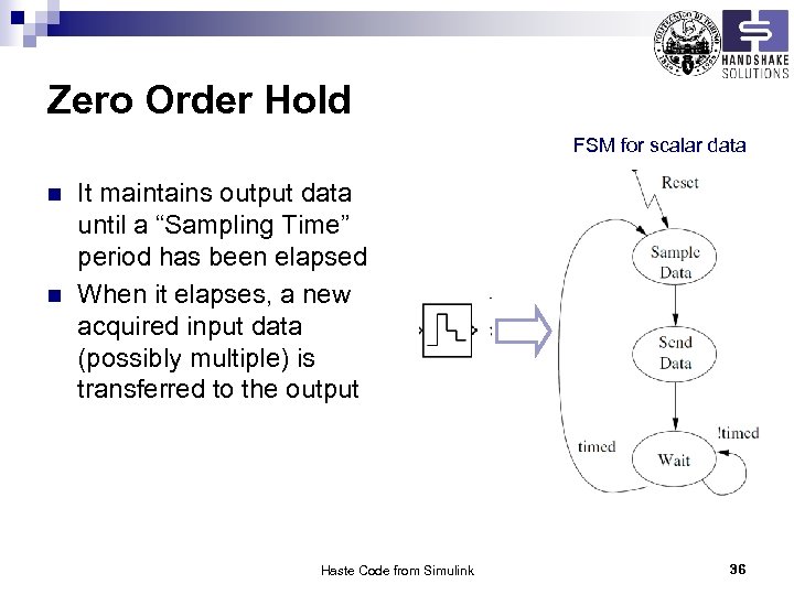 Zero Order Hold FSM for scalar data n n It maintains output data until