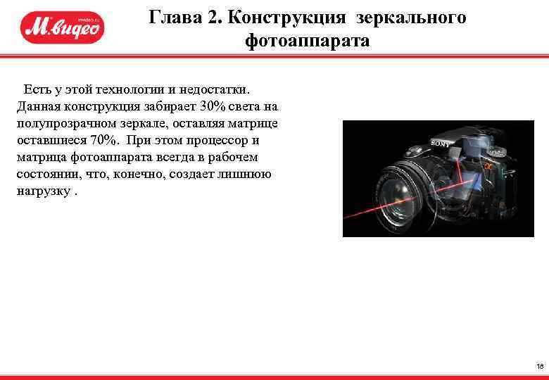Глава 2. Конструкция зеркального фотоаппарата Есть у этой технологии и недостатки. Данная конструкция забирает