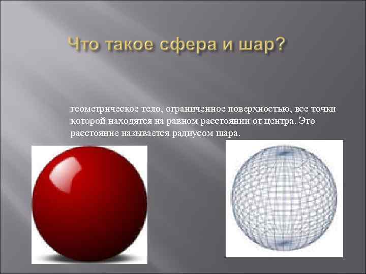 геометрическое тело, ограниченное поверхностью, все точки которой находятся на равном расстоянии от центра. Это