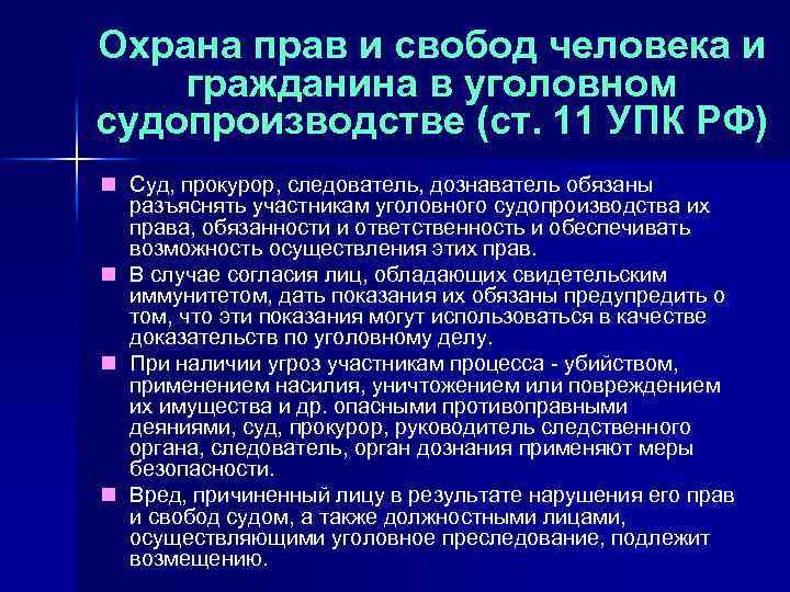 Охрана прав и свобод человека и гражданина в уголовном судопроизводстве (ст. 11 УПК РФ)