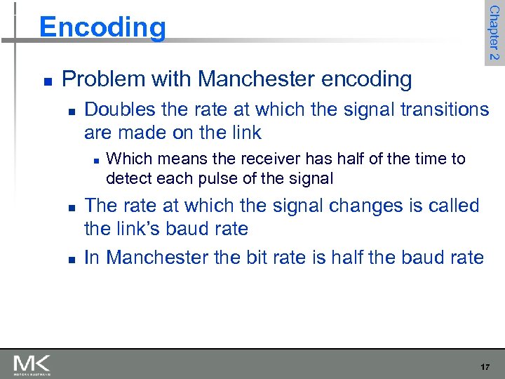 Chapter 2 Encoding n Problem with Manchester encoding n Doubles the rate at which