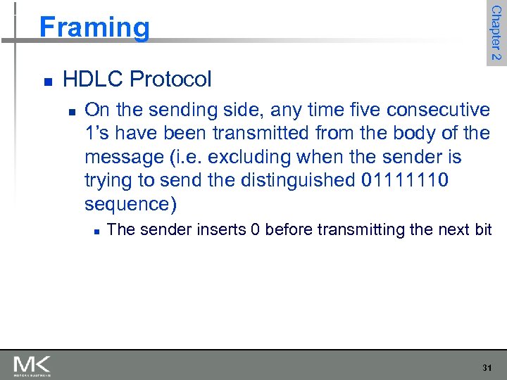 n Chapter 2 Framing HDLC Protocol n On the sending side, any time five